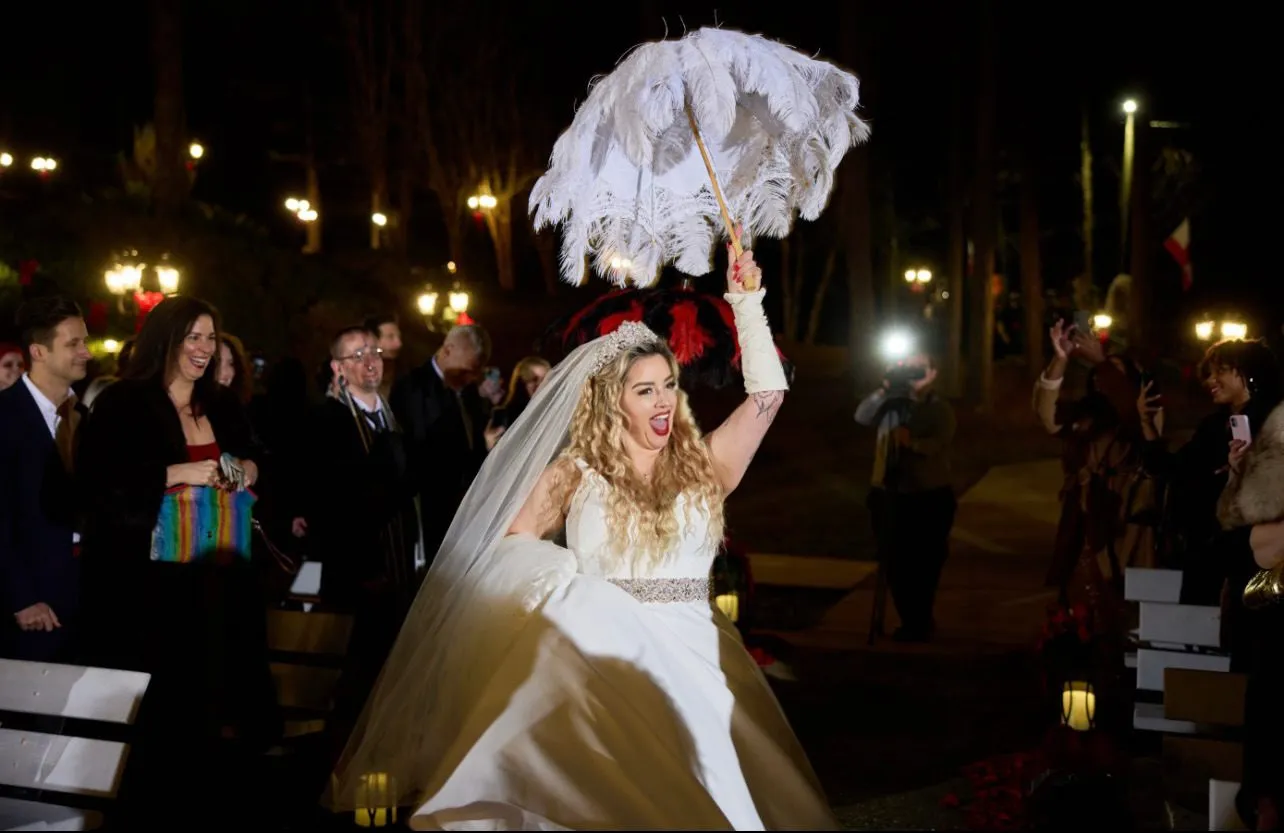 bride with umbrella