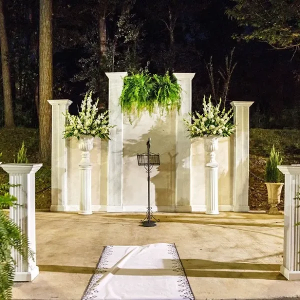 outdoor staging for a ceremony at night